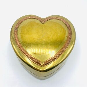 Vintage Brass & Copper Heart Trinket Box Jewelry Box Made in Hong Kong